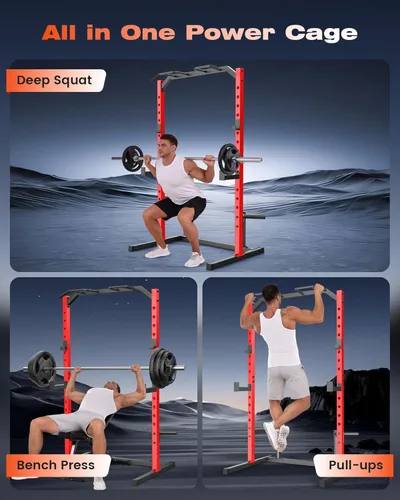 Miniatura 3 de OPPSDECOR Squat Rack, Multi-Function Power Cage Rack with Adjustable Weight Bench, Squat Rack with Pull-up Bar, J-Hooks, More Training Attachment