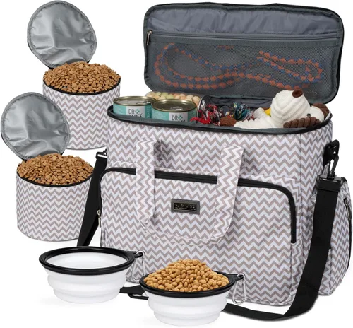 BAGLHER Bolsa de viaje para perros, bolsa de viaje para mascotas (todos los suministros de viaje para mascotas), con 2 recipientes de comida para