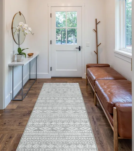 Miniatura 12 de Lahome Alfombra bohemia marroquí para entrada, lavable, de 2 x 3 pies, color gris y blanco, antideslizante, ultra fina, suave, rústica con estampado