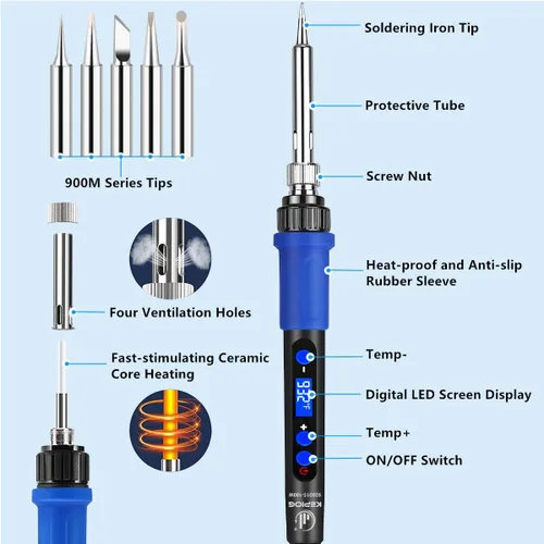 Miniatura 5 de Kit de soldador, soldador digital LCD de alta potencia de 100W, kit de soldadura para reparación de placas de circuito con lupa y manos de ayuda