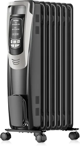 PELONIS Calentador de radiador para uso en interiores, habitación grande con control remoto, termostato y pantalla LED, calentador silencioso lleno