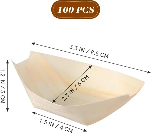Miniatura 7 de Platos de madera desechables de bambú para barcos de madera, mini sushi, bandeja para servir sushi, bandeja para servir sushi con hojas de bambú