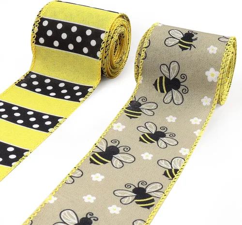 Miniatura 8 de Estivaux 2 rollos de cintas tropicales de verano para manualidades, fiesta hawaiana Luau con borde con alambre, arpillera verde con hojas