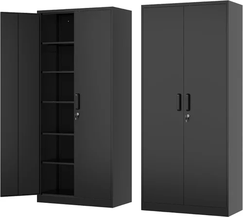 Miniatura 12 de Fesbos Armario de almacenamiento de metal, archivadores de acero de 36 pulgadas de alto con puertas con cerradura y estantes ajustables, gabinete