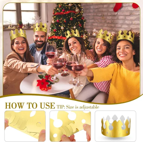 Miniatura 3 de Crtiin 100 piezas de coronas de papel doradas para fiesta de cumpleaños a granel para adultos, estudiantes de aula, suministros de sombrero, regalos