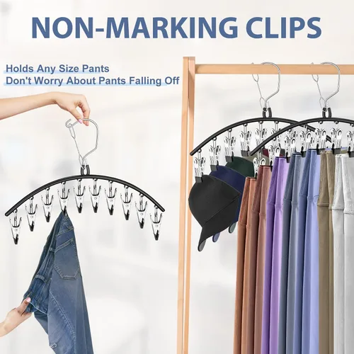 Miniatura 5 de Paquete de 3 perchas para faldas y pantalones con clips, organizador de leggings para colgar en el armario con 10 clips con capacidad para 30