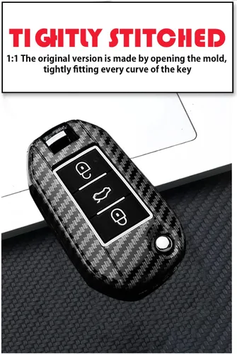 Miniatura 4 de ontto Soporte para llave de coche compatible con Peugeot 208 301 308 508 2008 3008 plegable con diseño de carbono para llave de automóvil