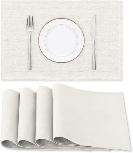Miniatura 10 de H.VERSAILTEX Juego de 4 manteles individuales de lino de alta calidad para mesa de comedor, a prueba de derrames, impermeables, resistentes al