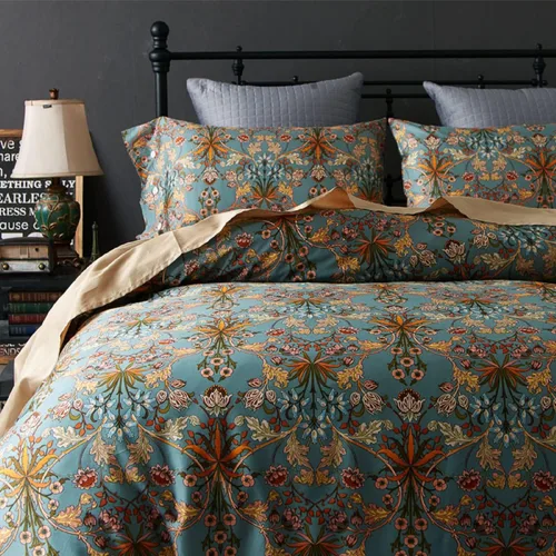 Miniatura 27 de AMWAN Juego de funda de edredón floral bohemio de algodón, ropa de cama con estética de jardín, elegante, botánico, con cierre con cremallera y 4