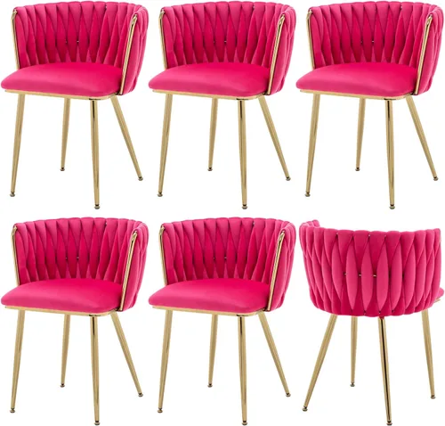 Miniatura 21 de ECHINGLE Juego de 2 sillas de comedor de terciopelo, modernas sillas de comedor tejidas tapizadas con patas de metal dorado, sillas decorativas