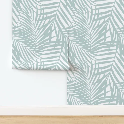 Miniatura 4 de Papel tapiz extraíble de 9 x 2 pies – Papel tapiz de palmera azul pastel Fronds Tropical Beach Costera Isla Costera Hojas Papel pintado