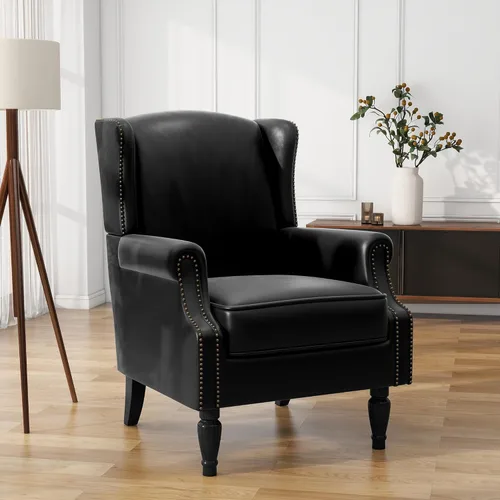 Miniatura 52 de Silla de Acento de Respaldo Alto, Sillón Tapizado en Tela para Sala de Estar, Sillón Wingback con Estampado Floral con Patas de Madera Maciza, Sofá