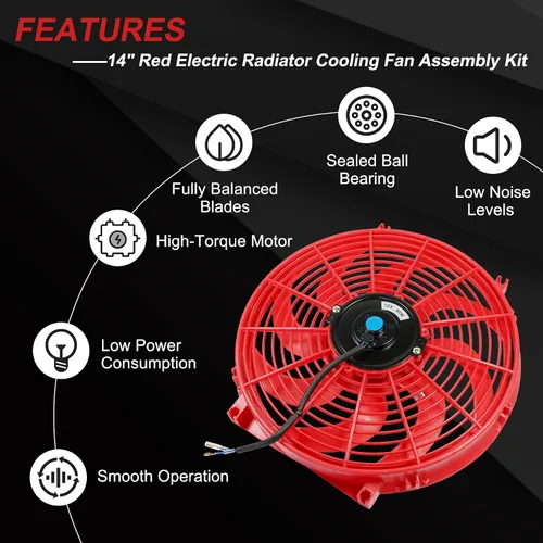 Miniatura 2 de JDMSPEED Nuevo ventilador universal delgado de 14" de empuje eléctrico para radiador, 12V, kit rojo