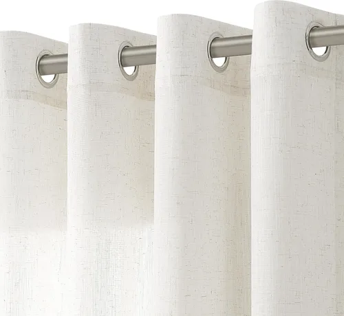 Miniatura 29 de Cortinas de lino beige de abedul de 84 pulgadas de largo para sala de estar, cortina semitransparente filtrante de luz de lujo, decoración moderna
