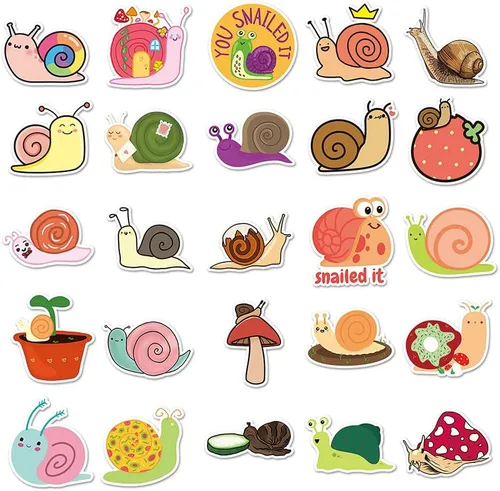 Miniatura 2 de Calcomanías de vinilo de caracol de dibujos animados, 50 calcomanías impermeables de animales ilustrados para portátiles, álbumes de recortes