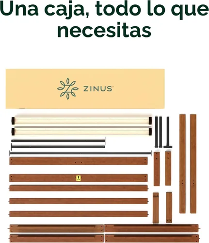 Miniatura 8 de Zinus Leah - Marco de cama de plataforma de bambú con cabecero, no necesita somiers, soporte de listones de madera, fácil de montar, tamaño Queen