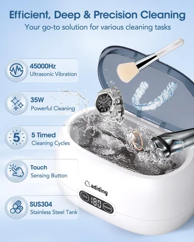 Miniatura 2 de Adiding - Máquina limpiadora de joyas ultrasónica, limpiador profesional de anteojos y anillos de 650 ml con temporizador digital de 5 modos