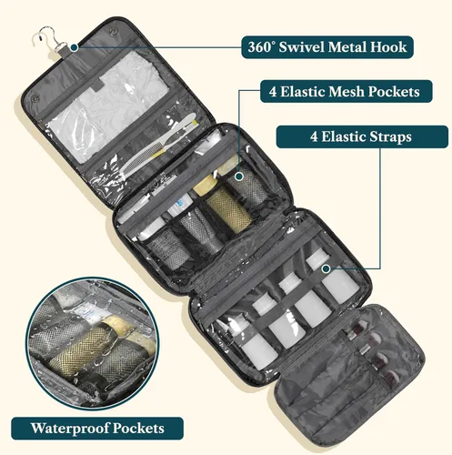 Miniatura 3 de PAVILIA Neceser colgante para mujeres y hombres, organizador de cosméticos plegable, bolsa de viaje, bolsa de maquillaje resistente al agua