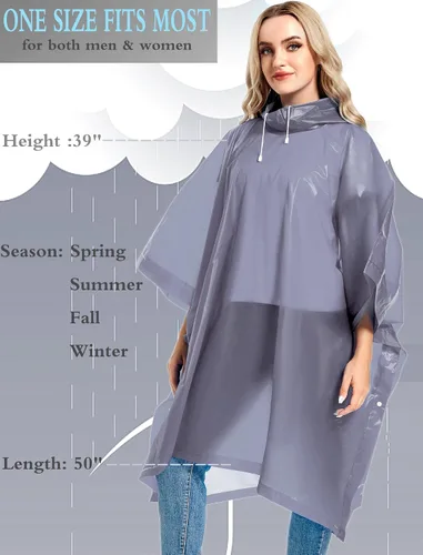 Miniatura 58 de Paquete de 2 ponchos de lluvia para adultos, reutilizables, impermeables, de supervivencia, emergencia, resistente, con capucha con cordón