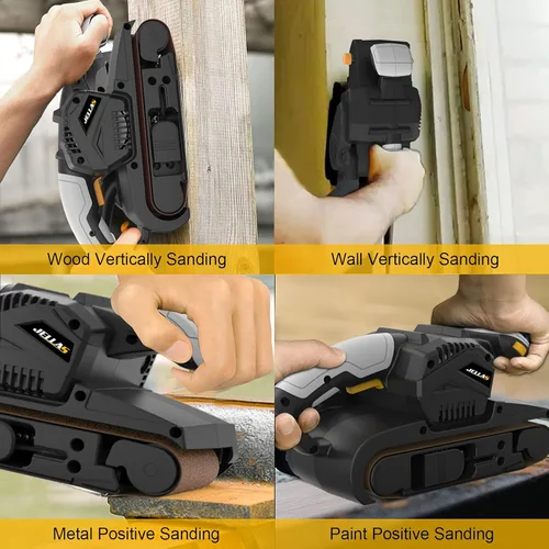 Miniatura 10 de Jellas Lijadora de banda de 3 × 21 pulgadas con bolsa para el polvo, máquina lijadora de 7 amperios con control de velocidad variable, adaptadores
