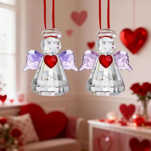 Miniatura 9 de HDCRYSTALGIFTS Juego de 2 figuras coleccionables de ángel guardián de cristal, adornos de ángel de cristal de 2.5 pulgadas para Navidad, Acción