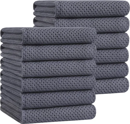Miniatura 234 de Homaxy Paños de cocina de 100% algodón con tejido de gofre, ultra suaves, absorbentes, de secado rápido, 12 x 12 pulgadas, paquete de 6, amarillo
