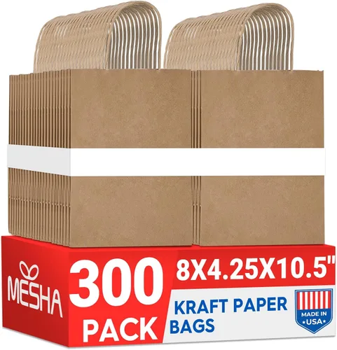Miniatura 30 de Bolsas de papel blanco MESHA con asas 10x5x13 pulgadas, paquete de 50, grandes bolsas de regalo de papel kraft con asas a granel para pequeñas
