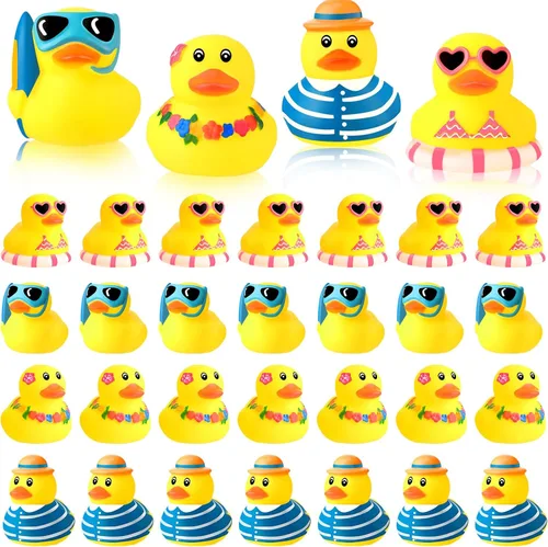 Honoson 36 piezas de patitos de goma de verano a granel, mini pato de goma para baño, tina, patito chirriante lindo para aula, carnaval, verano,
