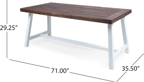 Miniatura 2 de Mesa de comedor de madera de chorro de arena marrón oscuro al aire libre con metal rústico blanco e