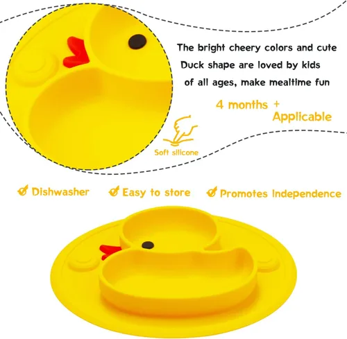 Miniatura 4 de Linowos Platos de silicona divididos para niños pequeños, placas de succión antideslizantes portátiles para niños, bebés y niños, sin BPA, plato