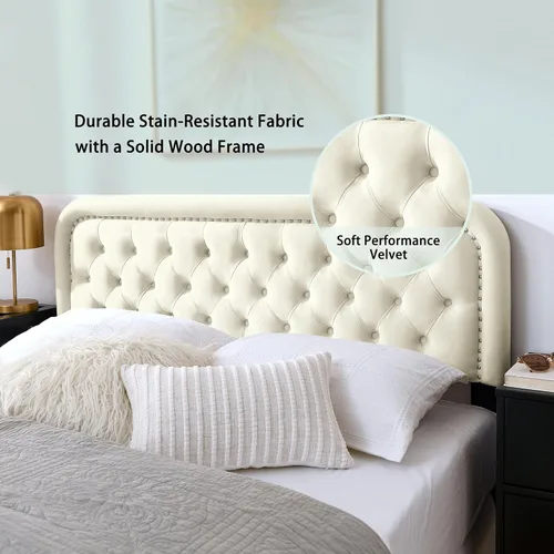 Miniatura 3 de Cabecera capitonada tapizada de tamaño individual – Cabecera de madera maciza con botones con altura ajustable – Cabecera moderna acolchada