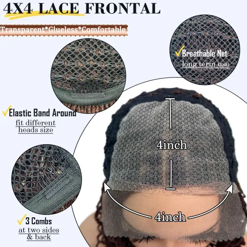 Miniatura 7 de SOKU Peluca de Encaje Frontal con Locs Falsos Cortos y Rizados de 12 Pulgadas Negro Natural 4x4 Espacio de Separación Grande Pelucas de Rastas