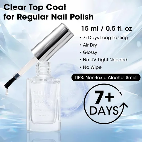 Miniatura 2 de GELLEN Esmalte de uñas transparente para capa final, esmalte de uñas brillante y regular, fórmula de calcio fortalece las uñas, secado rápido al