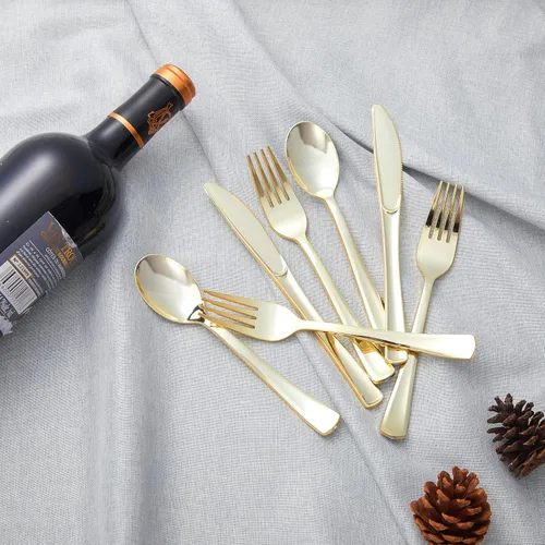 Miniatura 6 de N9R Paquete de 72 Cuchillos de Plástico Dorados, Sólidos, Duraderos y de Servicio Pesado, Utensilios Perfectos para Fiestas, Bodas y Otros Eventos