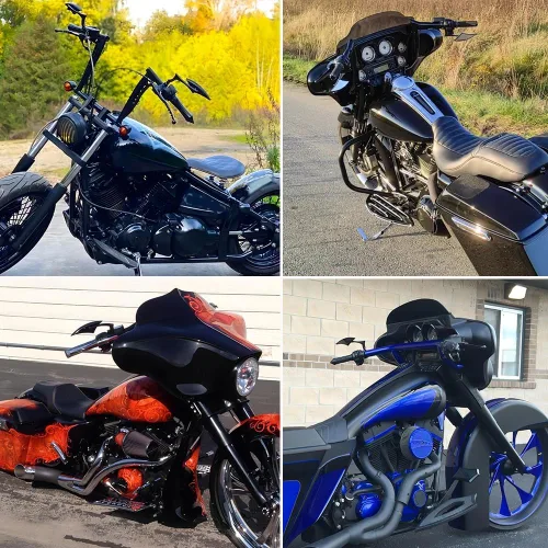 Miniatura 2 de DREAMIZER Espejos Retrovisores Laterales Universales de Hoja para Motocicleta Negro Brillante Compatibles con Harley Street Bike Scooter Chopper
