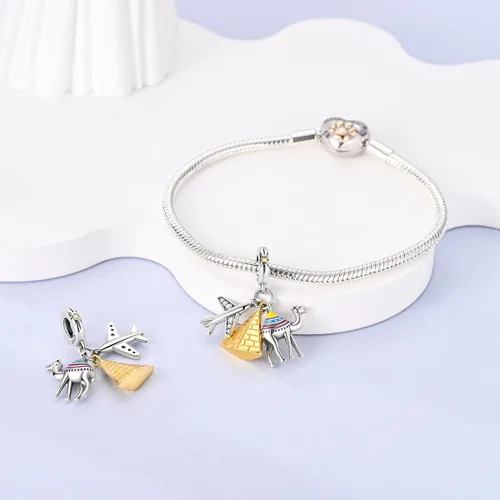 Miniatura 190 de MULA - Dijes de plata de ley 925 para pulseras y collares, colgantes de letras para la familia, cuentas de viaje en avión, dijes de árbol