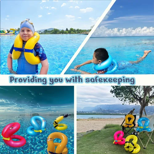 Miniatura 6 de Chaleco de natación para niños pequeños de 3-6/5-12 años, 30-50/50-90 libras, flotadores inflables portátiles para piscina con hebilla de seguridad