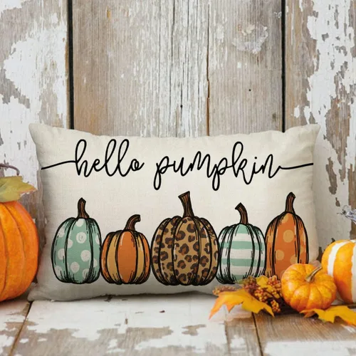 Miniatura 5 de Fundas de almohada de otoño de 12 x 20 pulgadas, diseño de leopardo, acuarela, Hello Pumpkin, para otoño, para decoración de otoño