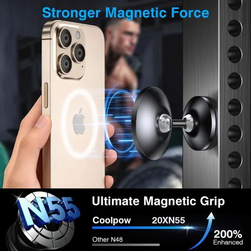 Miniatura 5 de Soporte magnético de teléfono para gimnasio MagSafe, todo de metal: soporte magnético doble para teléfono para accesorios de gimnasio, se fija a una