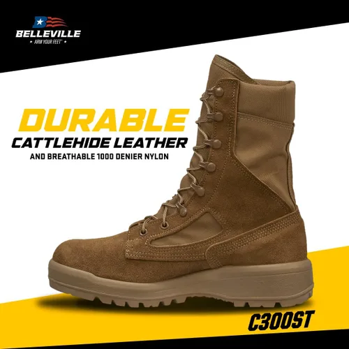 Miniatura 3 de Belleville C300 ST - Botas de combate con punta de acero para clima caliente de 8 pulgadas para hombres, botas de cuero de ganado marrón coyote