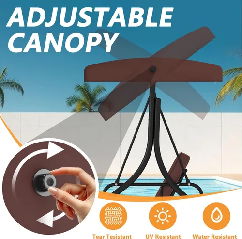 Miniatura 6 de Columpio para porche al aire libre de 3 asientos con soporte, capacidad de 760 libras, columpio de patio resistente para adultos, columpio Marrón