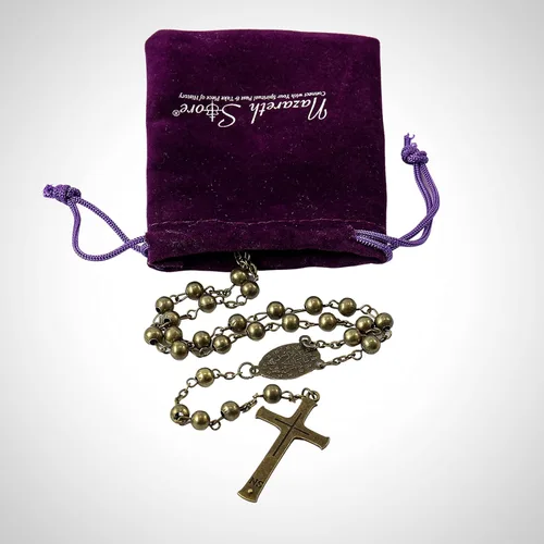 Miniatura 5 de Nazareth Store Collar con cuentas de rosario de bronce de la Segunda Guerra Mundial con diseño de combate, medalla milagrosa con crucifijo, Zinc, No