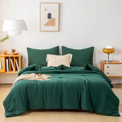 Miniatura 62 de COTTEBED Juego de edredón ultrasuave para cama King, para uso en todas las estaciones, peso ligero con microfibra de algodón lavado cálida y Verde