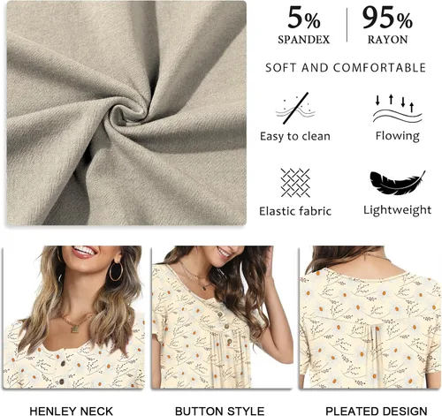 Miniatura 5 de POPYOUNG Women's Summer Tops Short Sleeve Tunic Loose Fitting Henley Shirts Button Down Blouses