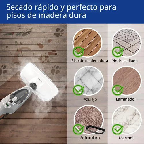 Miniatura 2 de Mopa de vapor - Limpiador de vapor portátil multiusos 10 en 1, vaporizador de piso desmontable para suelos de madera, azulejos, laminados, alfombras