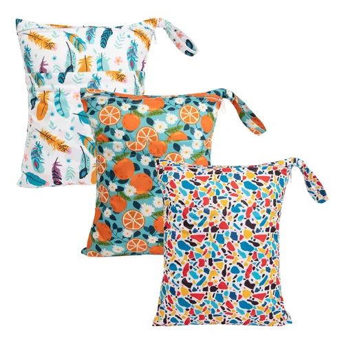 Miniatura 35 de babygoal Bolsas para artículos húmedos y secos, paquete de 3, bolsas de viaje reutilizables impermeables para trajes de baño, pañales de tela