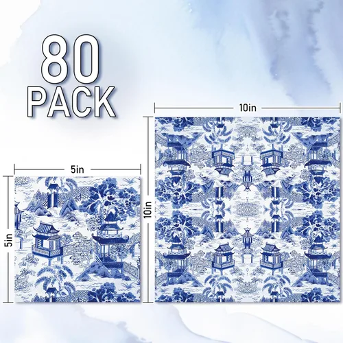Miniatura 2 de 80 servilletas de papel desechables de cóctel toscano, servilletas de papel azul y blanco para bebidas para el hogar, fiesta, suministros de mesa