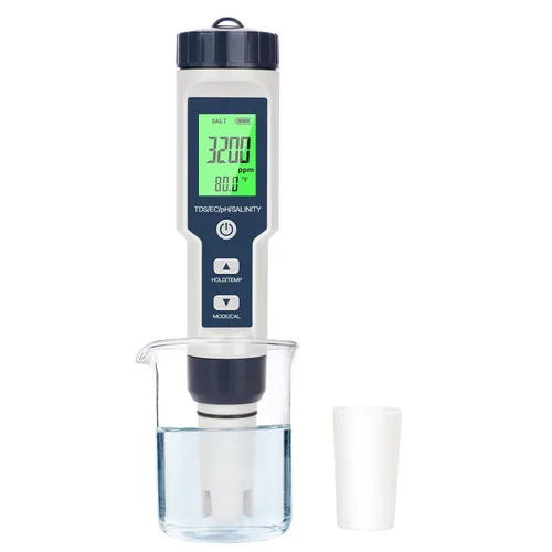Probador de sal de piscina, probador digital de agua de piscina, preciso y confiable, salinidad, medidor de pH, EC, TDS y temperatura 5 en 1; kit de
