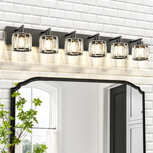 Miniatura 20 de VOLISUN Luces de tocador de cristal – 4 luces modernas de acero inoxidable para baño sobre espejo, acabado cromado – Certificado UL