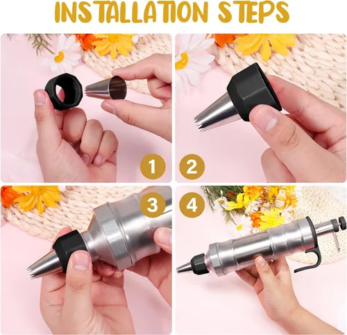 Miniatura 6 de Juego de jeringas para decoración de postres, kit de tuberías de glaseado, herramienta de decoración de pasteles de acero inoxidable, 6 boquillas